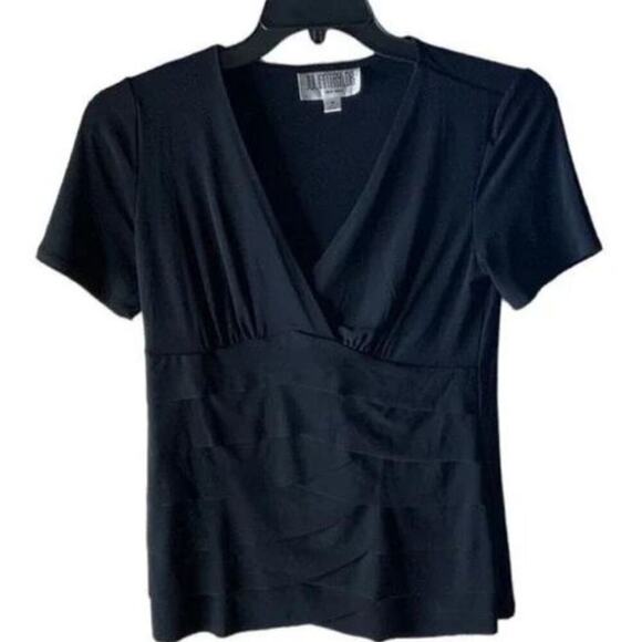 Julian Taylor Tops - Julian Taylor New York Layered Shirt Women's Size 8 Short Sleeve V-Neck Black